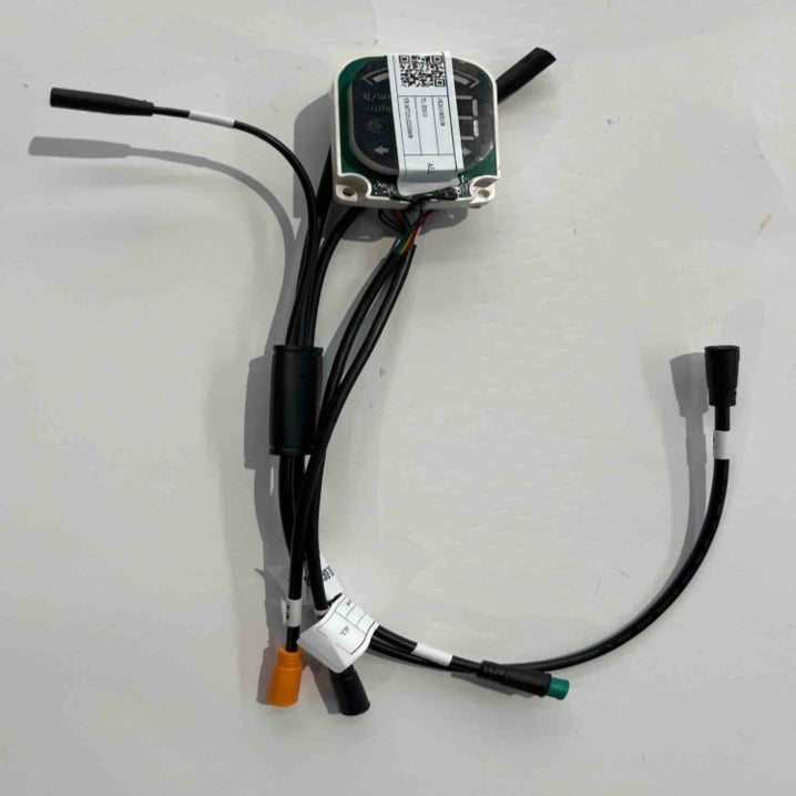 The ES600P meter by Go2place-okai-parts is a compact electronic component featuring several black cables with orange, green, and black connectors. It sits on a light gray background for clarity.