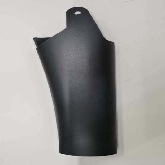 A black, cylindrical plastic item with a flat top and hanging hole, labeled 2021000120, acts as the EB100B front brake line left protective cover by Go2place-okai-parts, set against a plain, light backdrop.